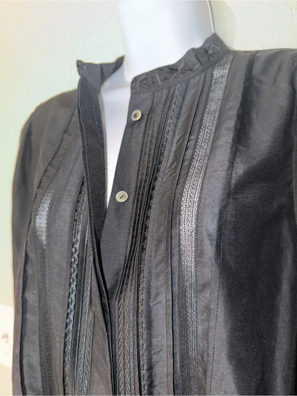 Kobi Halperin Shay Black Lace Inset Silk Blend bishop Sleeve Blouse Sz S NWT - Picture 8 of 15